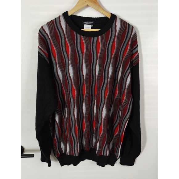 Lorenzo Tavernari Coogi Style Wool Acrylic Sweater XXL 3D Knit Cosby Red Black - Picture 1 of 6
